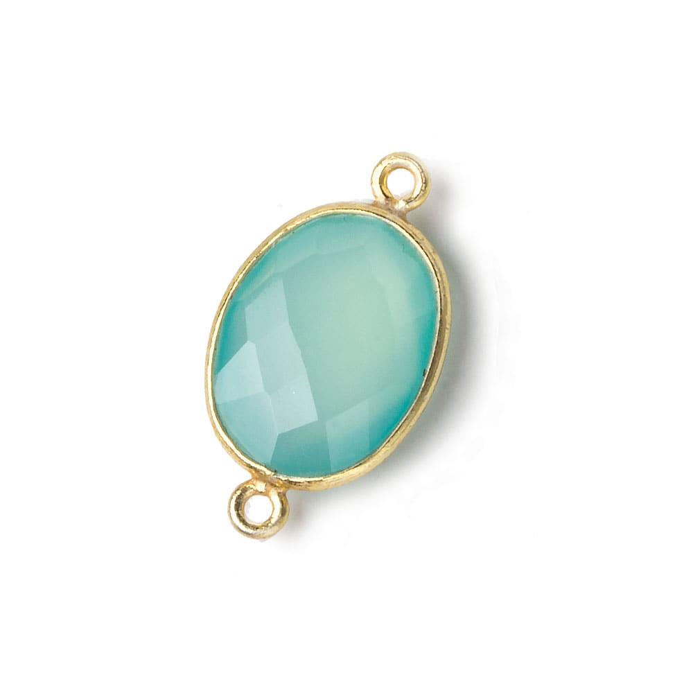 17x13mm Vermeil Bezel Sea Chalcedony Faceted Oval Connector 1 piece