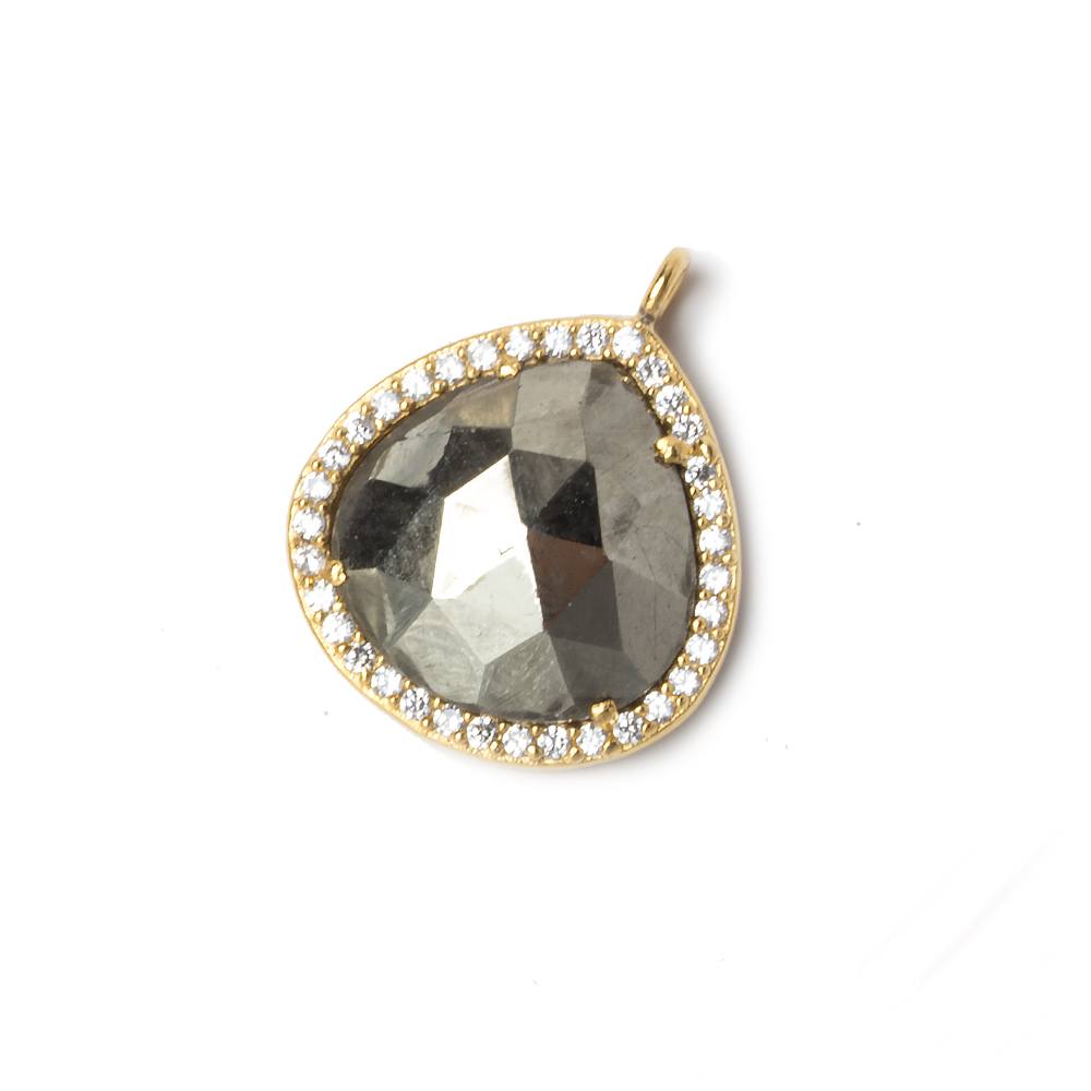17x17mm Vermeil Bezeled CZ & Pyrite Heart Pendant 1 piece