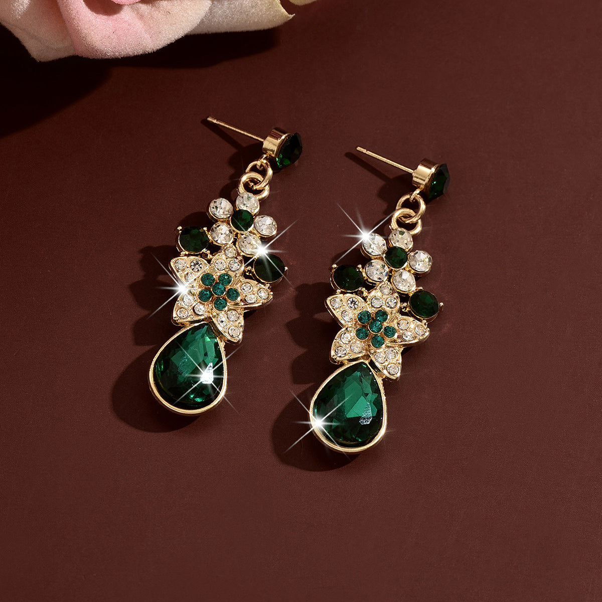 Womens French Palace Style Floral Rhinestone Teardrop Pendant Drop Earrings,Costume Earrings For Daily Banquet Party Wear