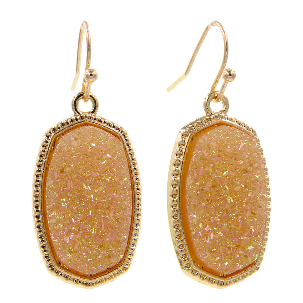 Gold Imitation Vug Gem Oval Clavicle Chain Jewelry Set