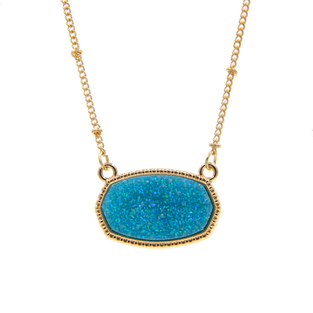 Gold Imitation Vug Gem Oval Clavicle Chain Jewelry Set