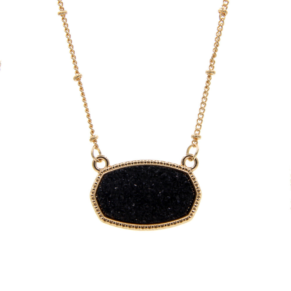 Gold Imitation Vug Gem Oval Clavicle Chain Jewelry Set