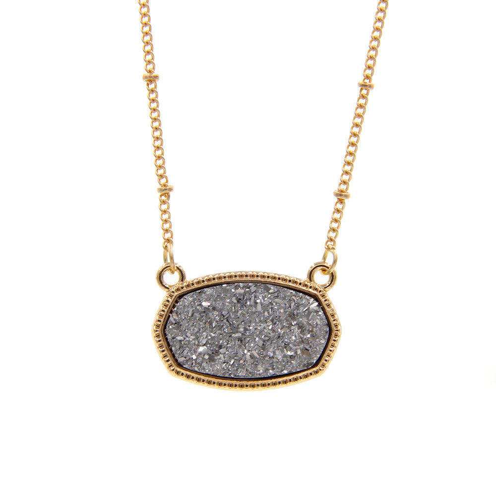 Gold Imitation Vug Gem Oval Clavicle Chain Jewelry Set