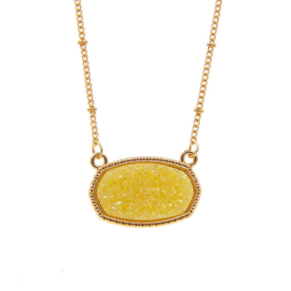 Gold Imitation Vug Gem Oval Clavicle Chain Jewelry Set