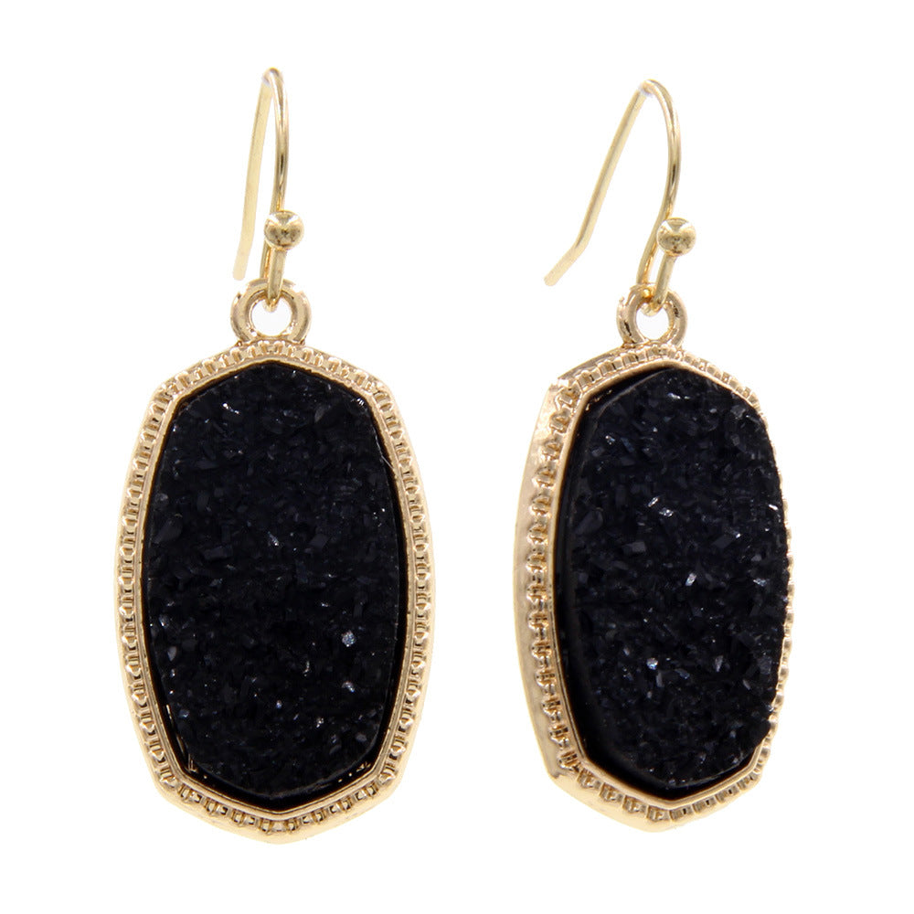 Gold Imitation Vug Gem Oval Clavicle Chain Jewelry Set