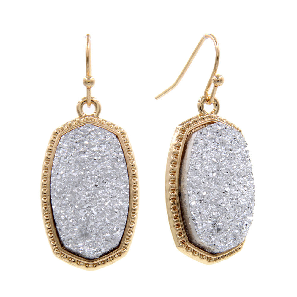 Gold Imitation Vug Gem Oval Clavicle Chain Jewelry Set