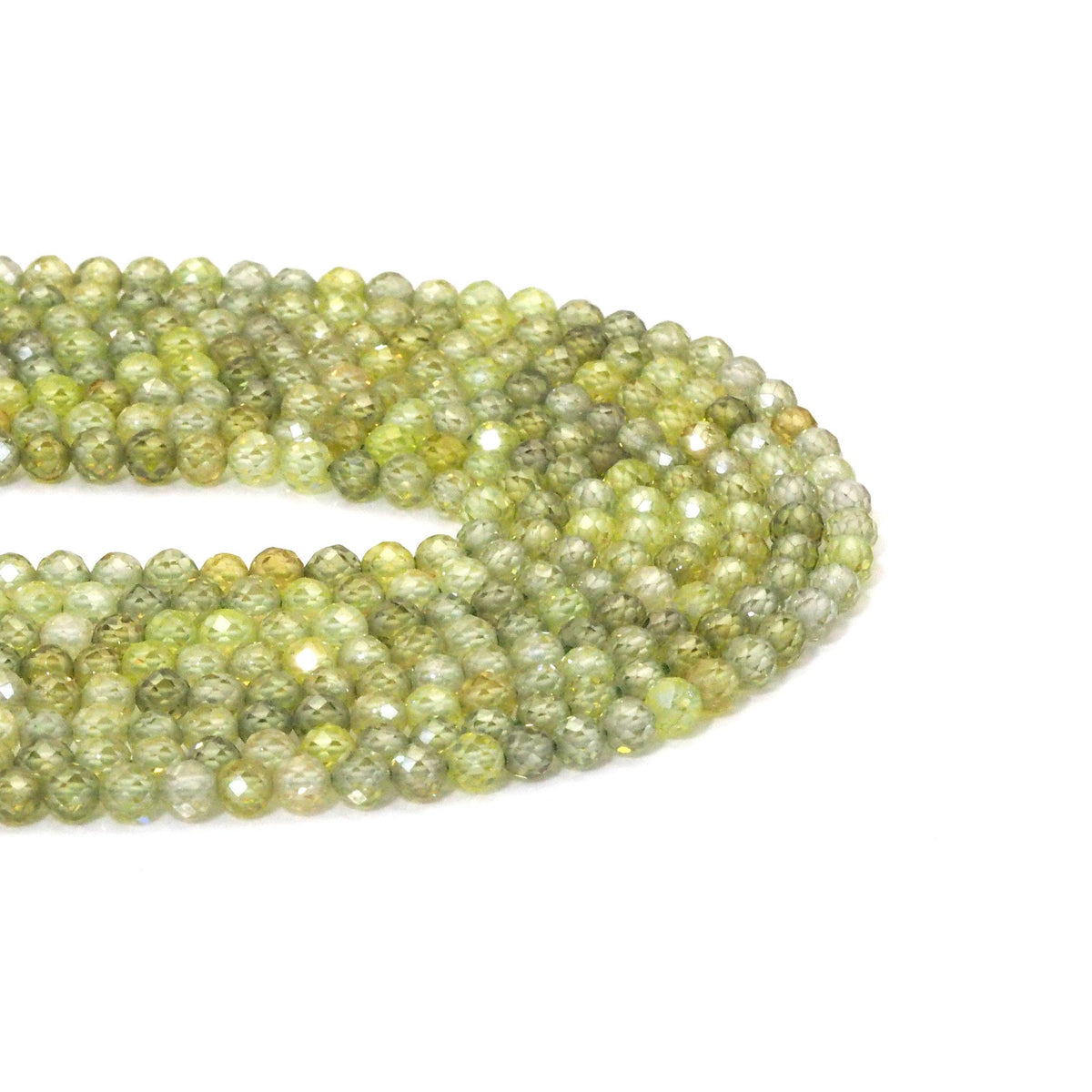 Olive Green Cubic Zirconia Round Faceted Beads, 2mm/3mm/4mm, Sku#U1499