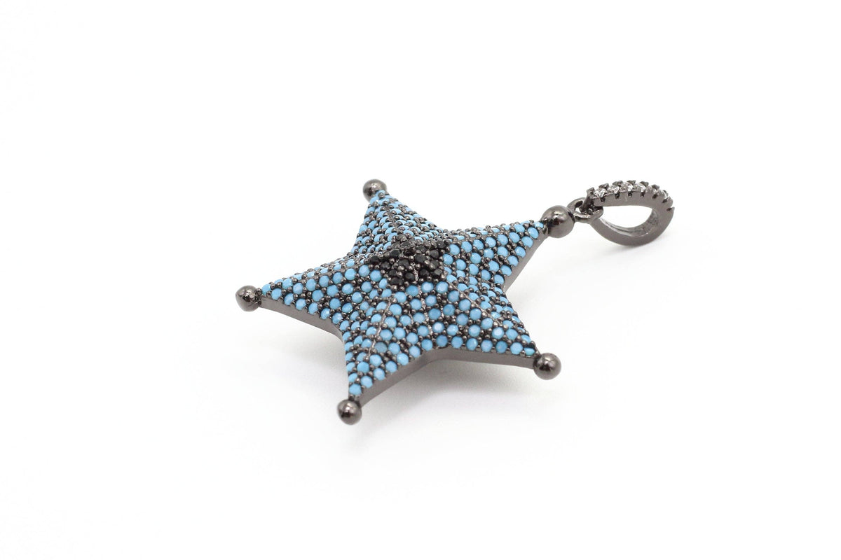 CZ Micro Pave 28x36mm Turquoise Star Pendant/Charm, Cubic Zirconia Pendant/Charm for Necklace Bracelet, Fashion Jewelry Findings, sku#F5