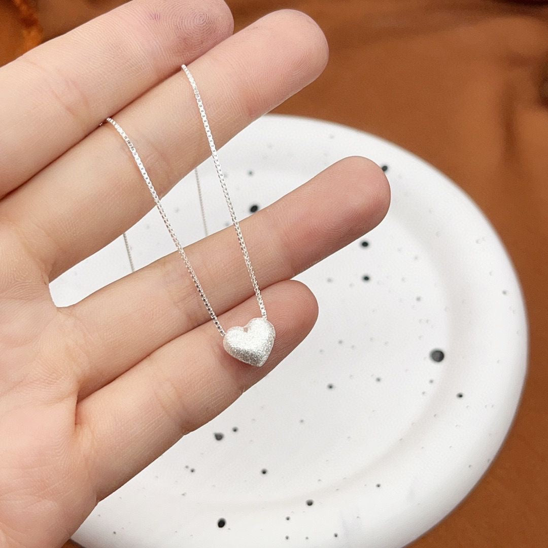 1pcs 999 Sterling Silver Matte Heart Box Chain Necklace, Dainty Elegant Style, Ideal For Birthday & Valentine Gifts