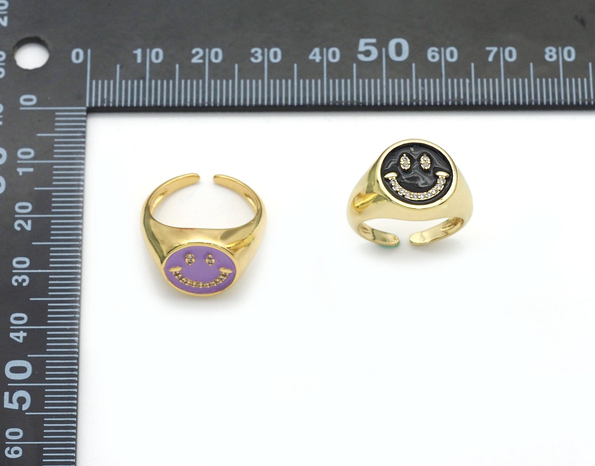 CZ Pave Enamel Smiley Face Ring, Sku#X363