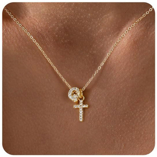 Zircon Inlaid 26 Letter Cross English Necklace