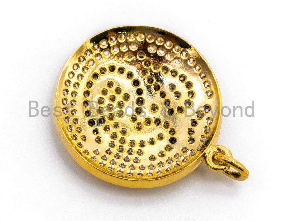 CZ Micro Pave Ohm Symbol Yoga Round Pendant, Cubic Zirconia Pendant, Silver/Gold/Rose Gold/Black Tone, 28x21mm, Sku#F151