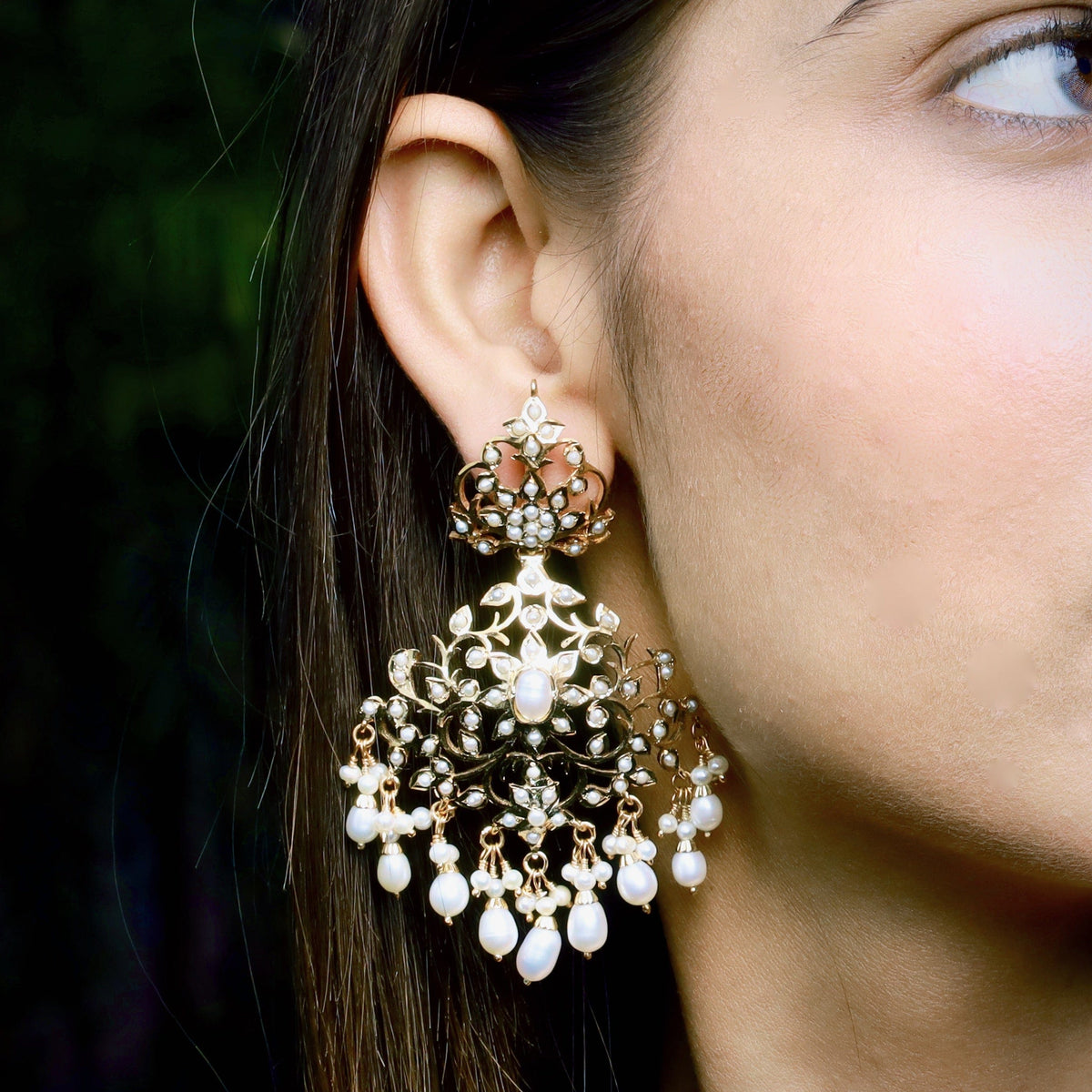 Pearl Jadau Dangler Earrings in Gold Plated Silver