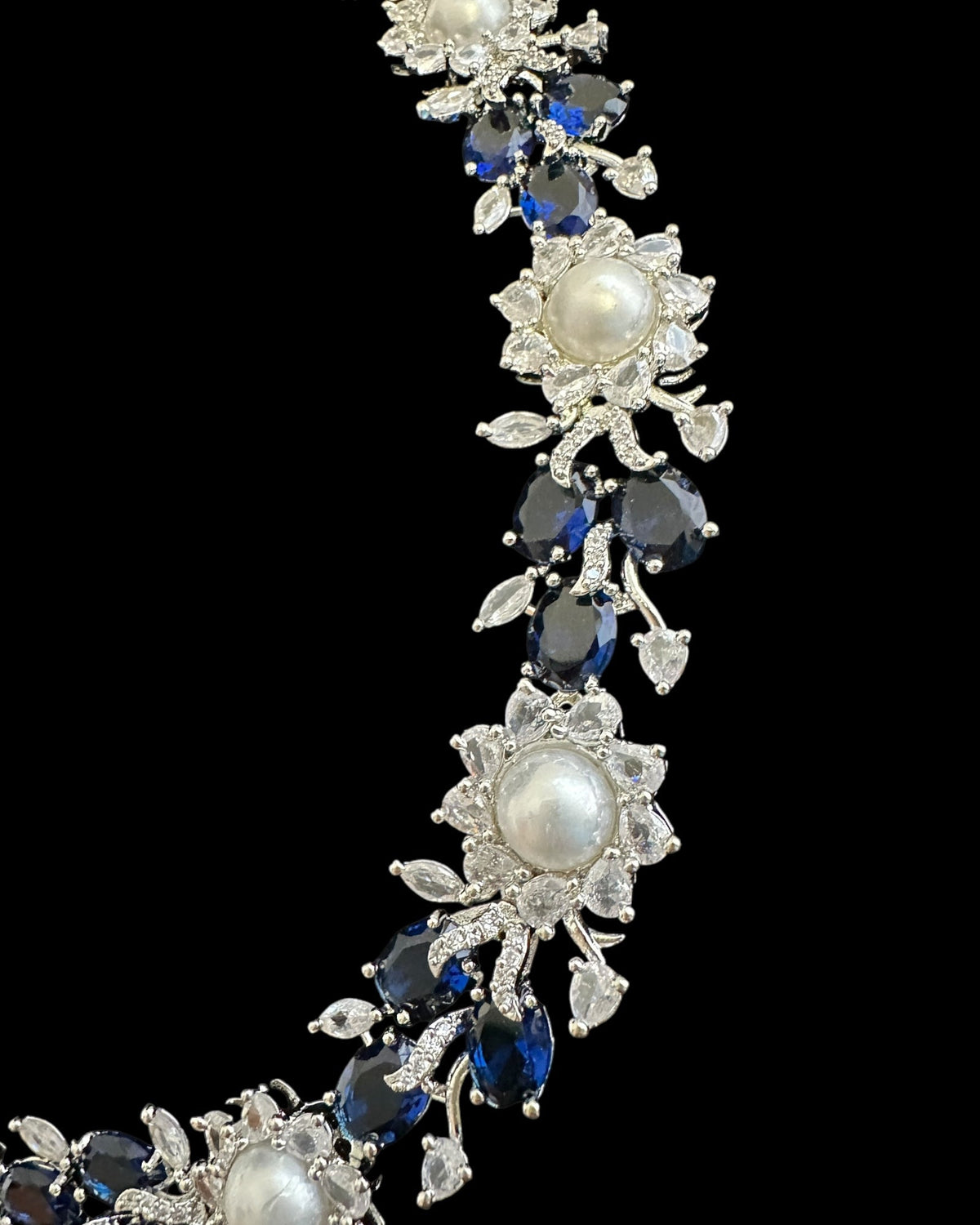 DNS137B silver plated necklace set - BLUE / SAPPHIRE  ( READY TO SHIP )