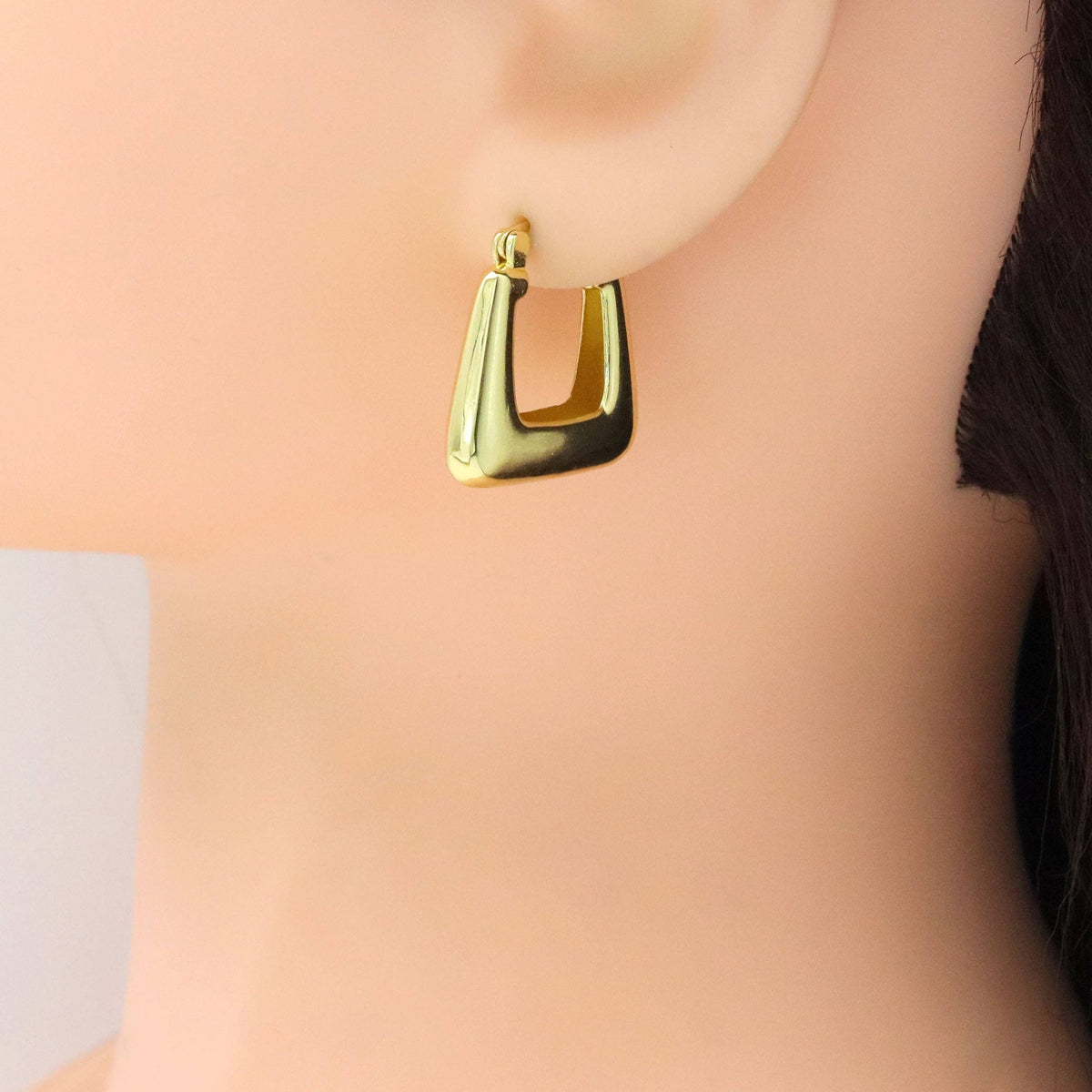 Plain Gold Silver Square Bag shape Hoop Earrings, Sku#A307