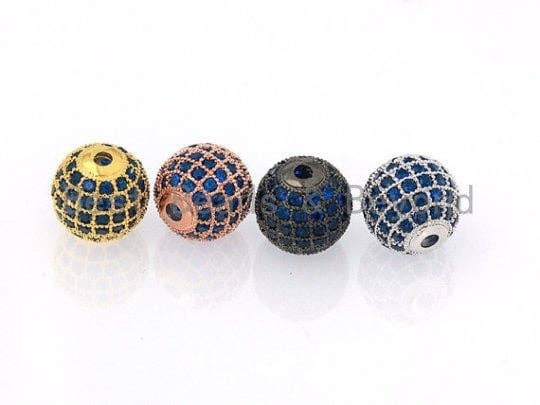 6/8/10/12mm Micro Pave Cobalt Blue CZ Stone Round Ball,  Blue Pave Gold/Silver/Rose Gold/Black Rhodium Bead Focal, Pave Beads, sku#G308B