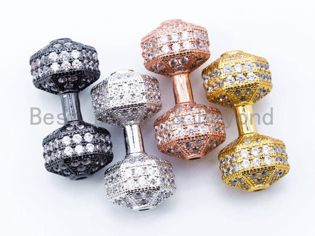 White CZ Micro Pave Dumbbell Spacer Beads for Bracelet, Cubic Zirconia Spacer Beads,16x7mm Sku#G129