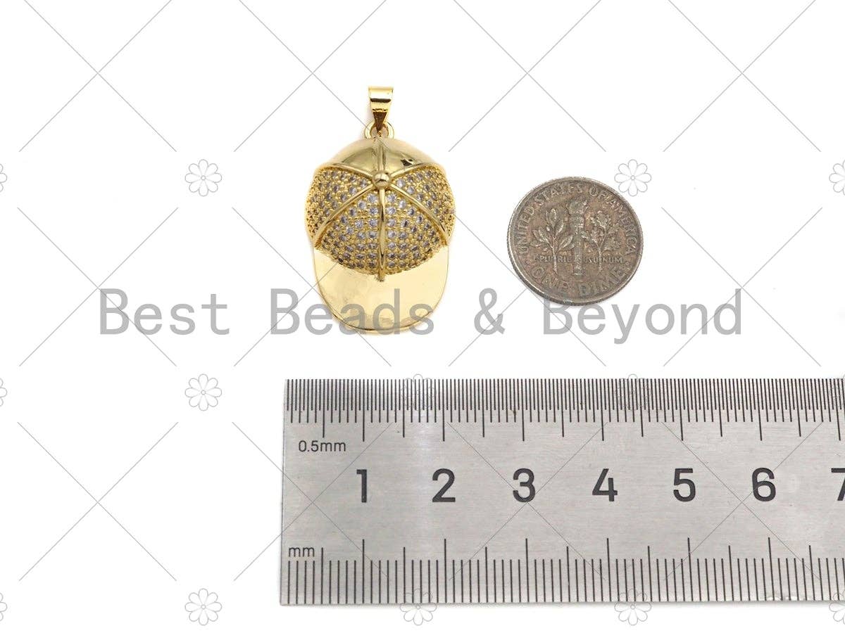 CZ Micro Pave Baseball Cap Shape Pendant/Charm,Cubic Zirconia Dainty Gold Charm, Necklace Bracelet Charm Pendant,20x30mm, Sku#LK269