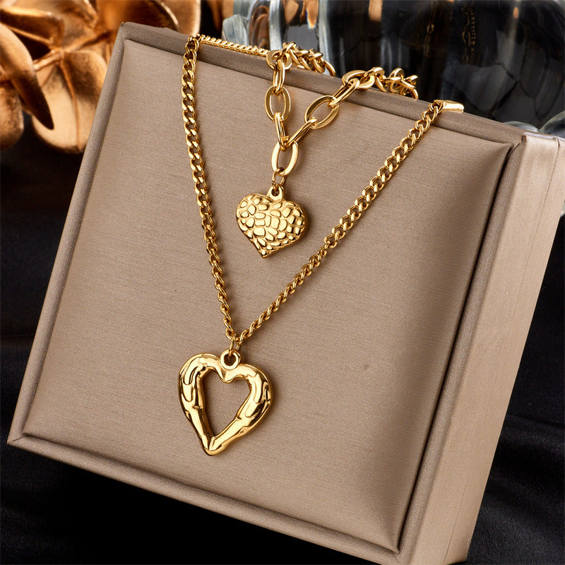 European And American Retro Butterfly Pearl Double-Layered Necklace For Women, Cross-Border Light Luxury Niche Stainless Steel Gold-Plated Jewelry Necklace