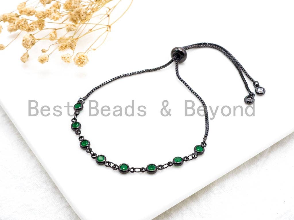 Adjustable Thin Bracelet, 4mm Green Jade beaded bracelet, Chain bracelet, Link bracelet, Silver Gold Gunmetal bracelet, SKU#A51