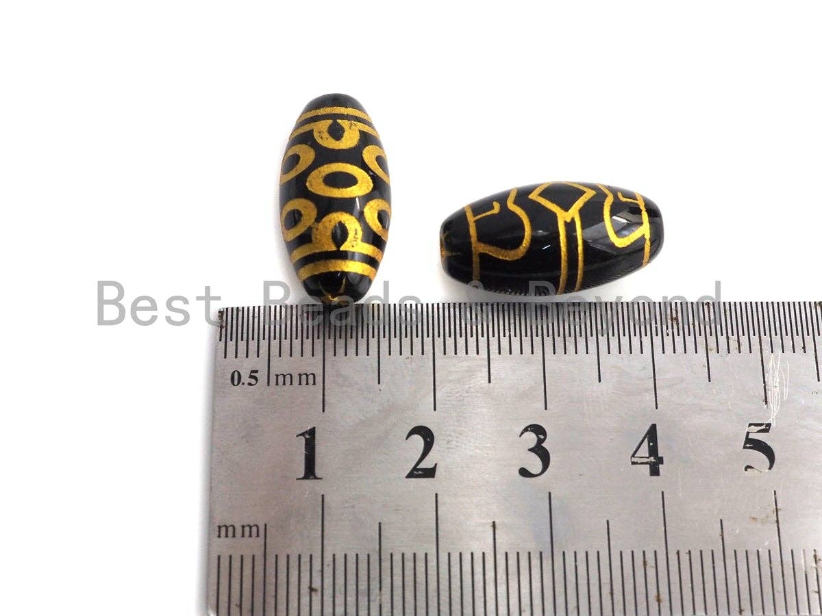 Natural Tibetan Agate Long Oval Shape Beads, Black Gold Dzi beads, Barrel Agate Beads, 10x20mm, sku#U591