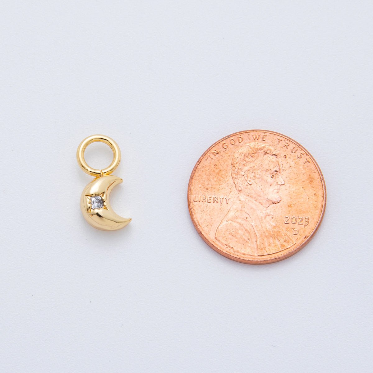 18K Gold Filled 14mm Round CZ Crescent Moon Charm | AH-922