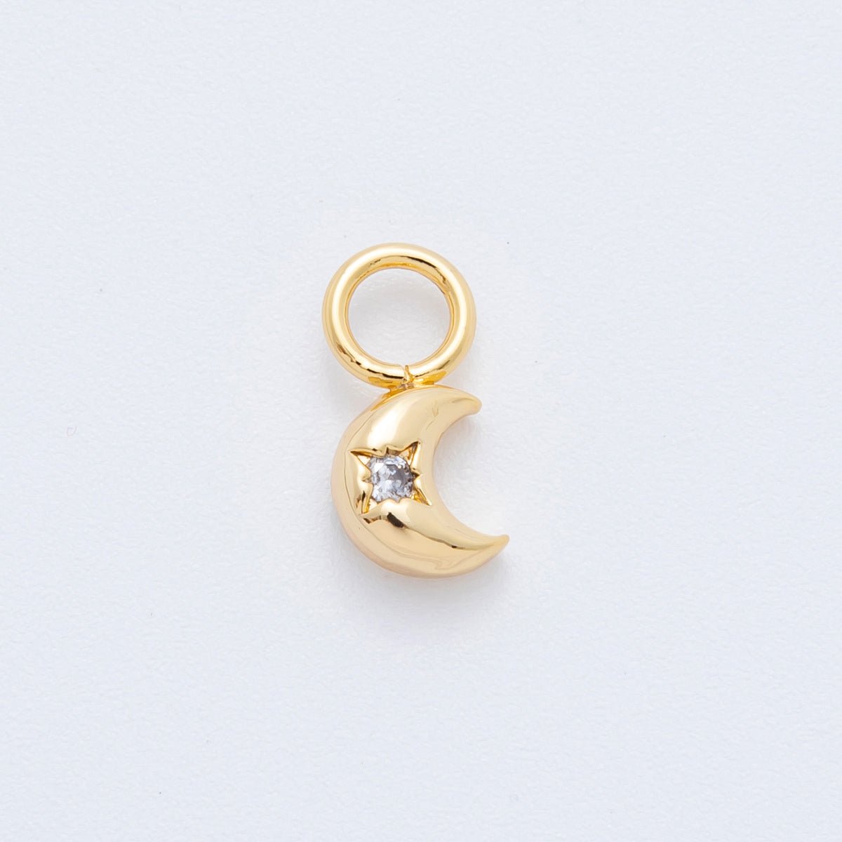 18K Gold Filled 14mm Round CZ Crescent Moon Charm | AH-922