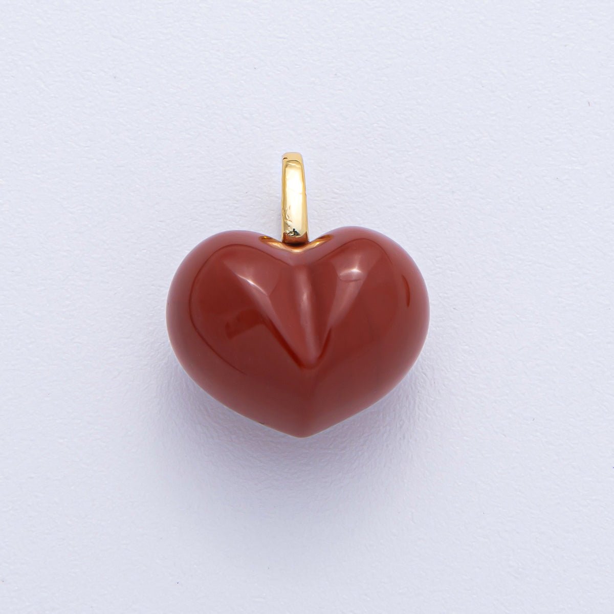 18K Gold Filled 18.3mm Grey Agate, Carnelian, White Quartz, Amethyst Chubby Heart Pendant | AK021 - AK023