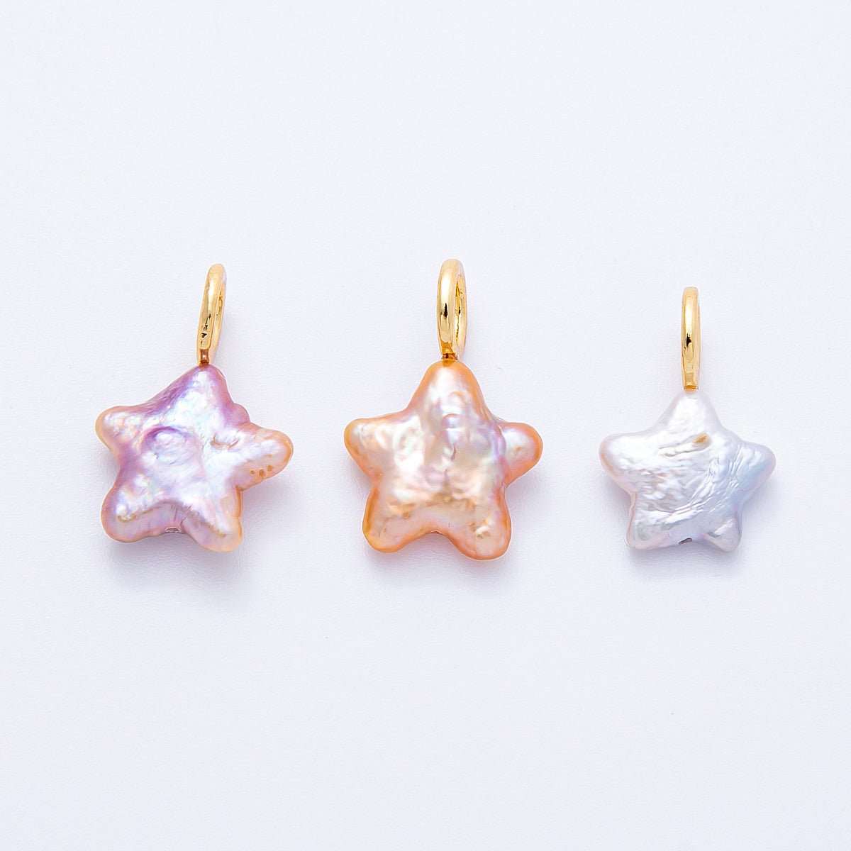 18K Gold Filled 18mm Purple, Pink, White Celestial Star Freshwater Pearl Pendant | Charms-00431 - 00433