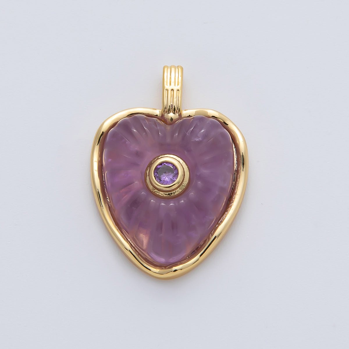 18K Gold Filled 23mm Amazon, Amethyst, Lapis Gemstone Sunburst Heart Pendant | AF1161 ~ AF1163