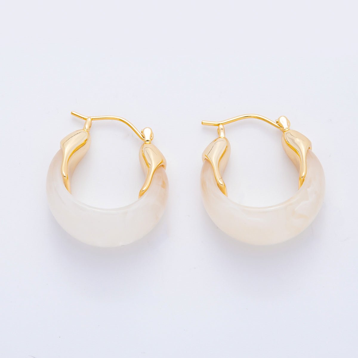 18K Gold Filled 25mm Brown, White, Blue, Black Resin Molten Gold Latch Hoops Earrings | AJ261 - AJ264