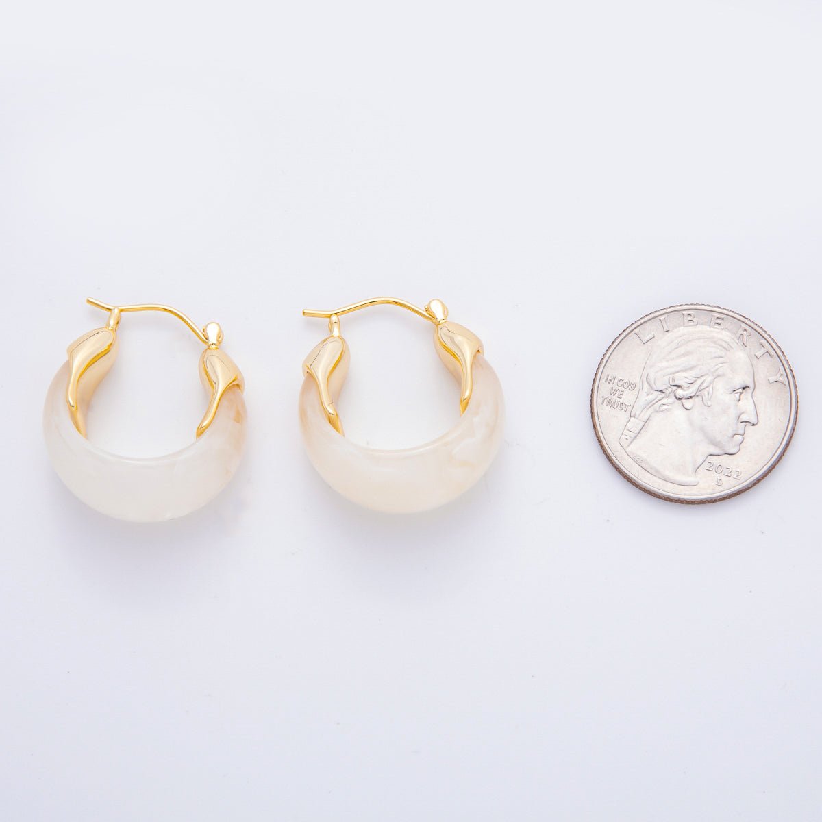 18K Gold Filled 25mm Brown, White, Blue, Black Resin Molten Gold Latch Hoops Earrings | AJ261 - AJ264