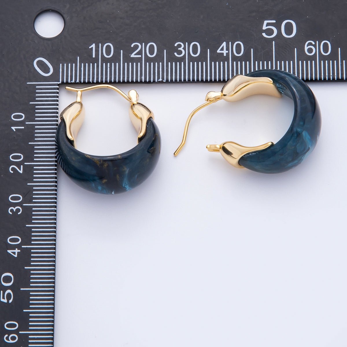 18K Gold Filled 25mm Brown, White, Blue, Black Resin Molten Gold Latch Hoops Earrings | AJ261 - AJ264