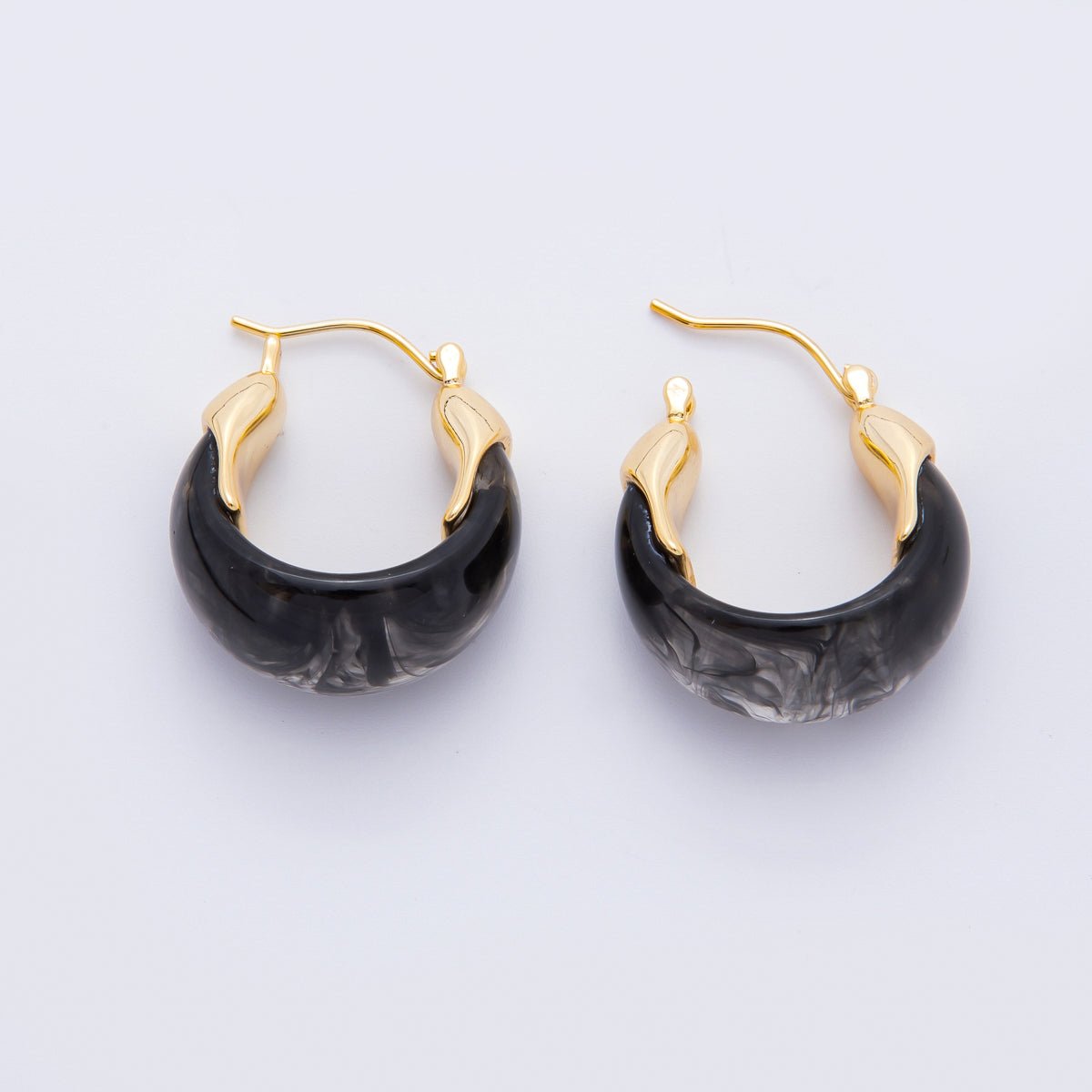 18K Gold Filled 25mm Brown, White, Blue, Black Resin Molten Gold Latch Hoops Earrings | AJ261 - AJ264