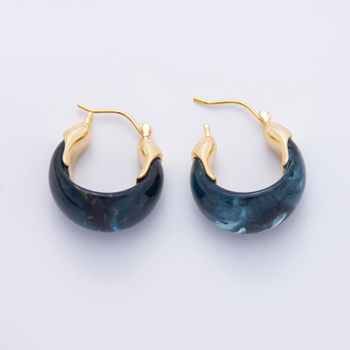 18K Gold Filled 25mm Brown, White, Blue, Black Resin Molten Gold Latch Hoops Earrings | AJ261 - AJ264