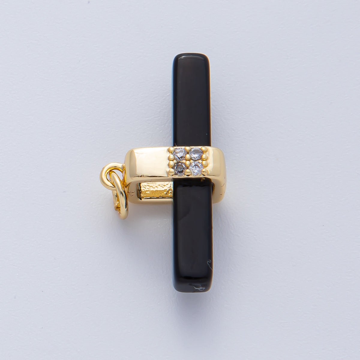 18K Gold Filled 26mm Onyx, Rose Quartz, Tiger Eye, Aventurine Gemstone Bar Micro Paved CZ Charm | AF1457 AF1458