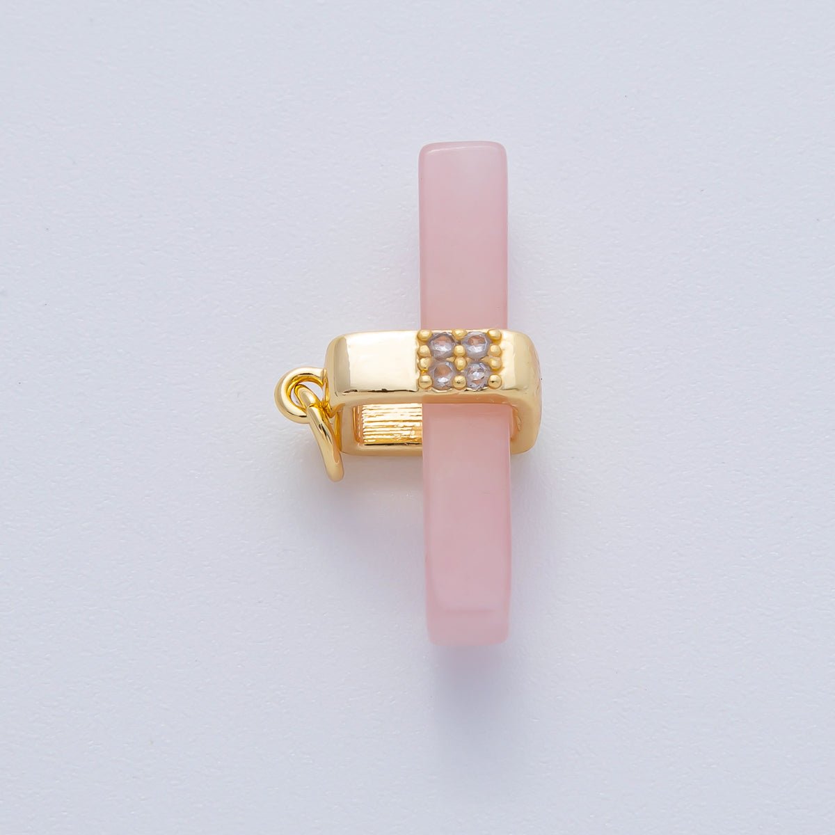 18K Gold Filled 26mm Onyx, Rose Quartz, Tiger Eye, Aventurine Gemstone Bar Micro Paved CZ Charm | AF1457 AF1458