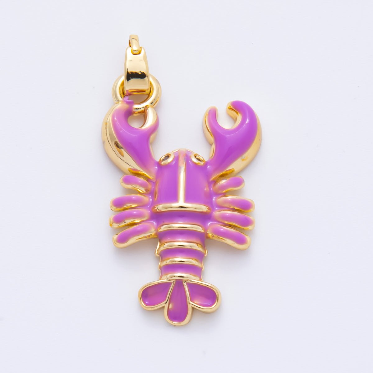 18K Gold Filled 31.5mm Red, Green, Purple Enamel Crustacean Crawfish Sea Lobster Pendant | AH793 AH794