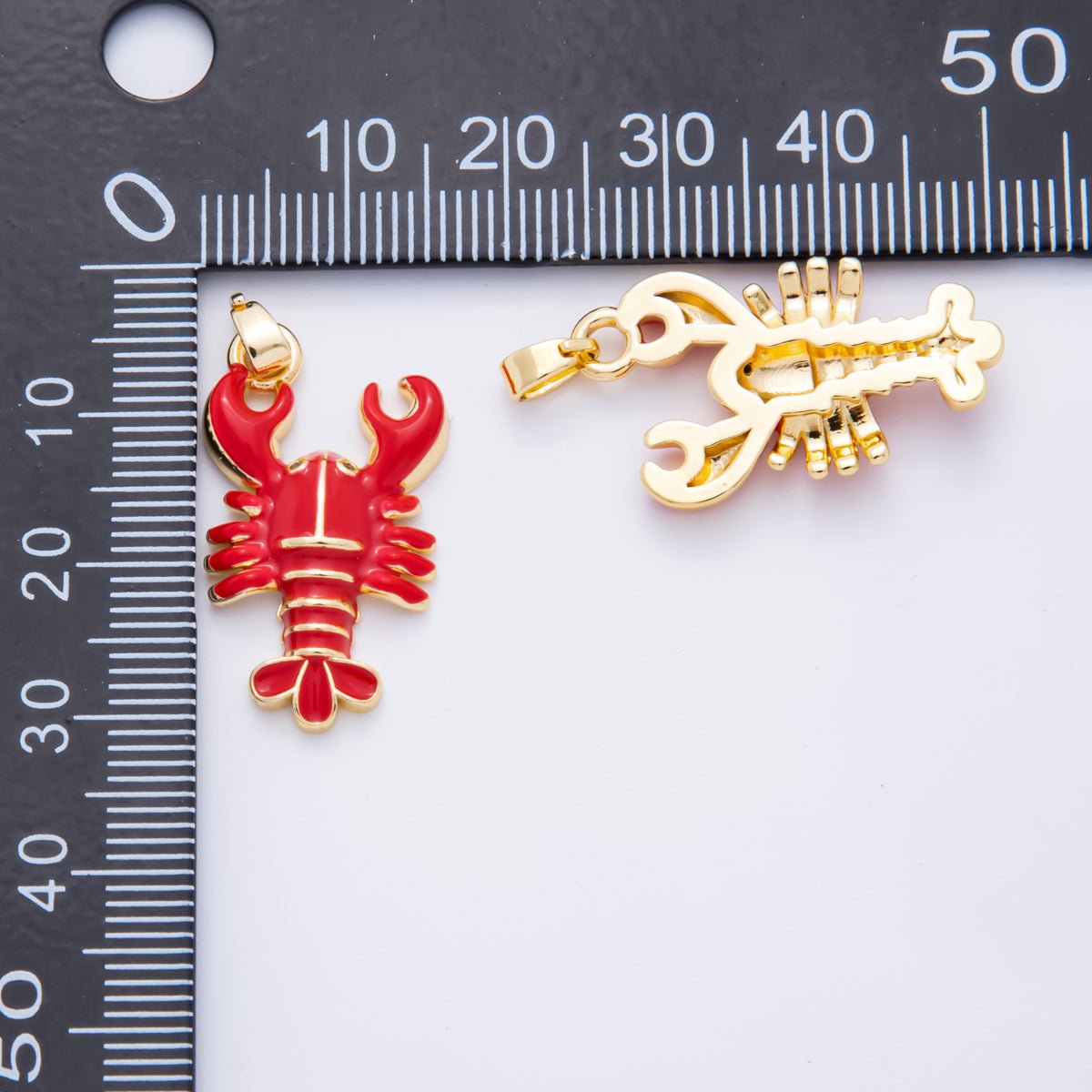 18K Gold Filled 31.5mm Red, Green, Purple Enamel Crustacean Crawfish Sea Lobster Pendant | AH793 AH794