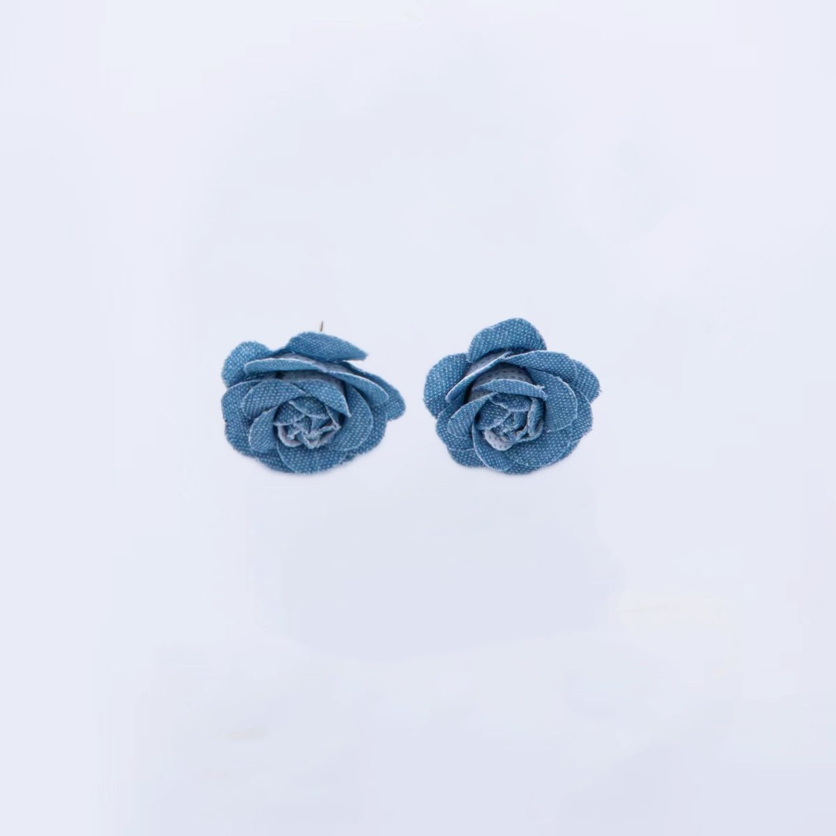 18K Gold Filled 31mm Blue Denim Jeans Rose Flower Stud Earrings | Earrings-00187