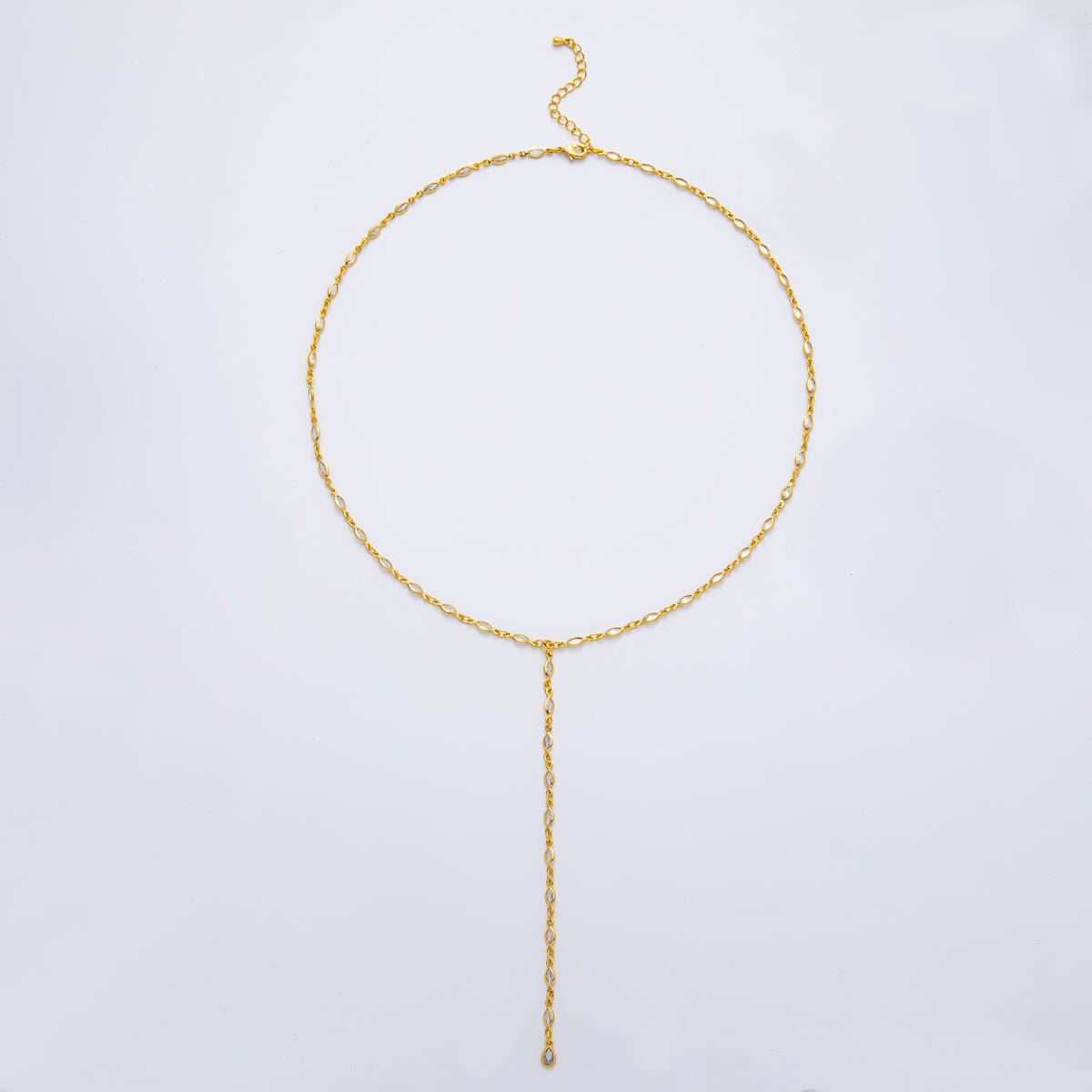 18K Gold Filled 3.2mm Clear Marquise CZ Chain 20 Inch Lariat Necklace w. Extender | WA-3275