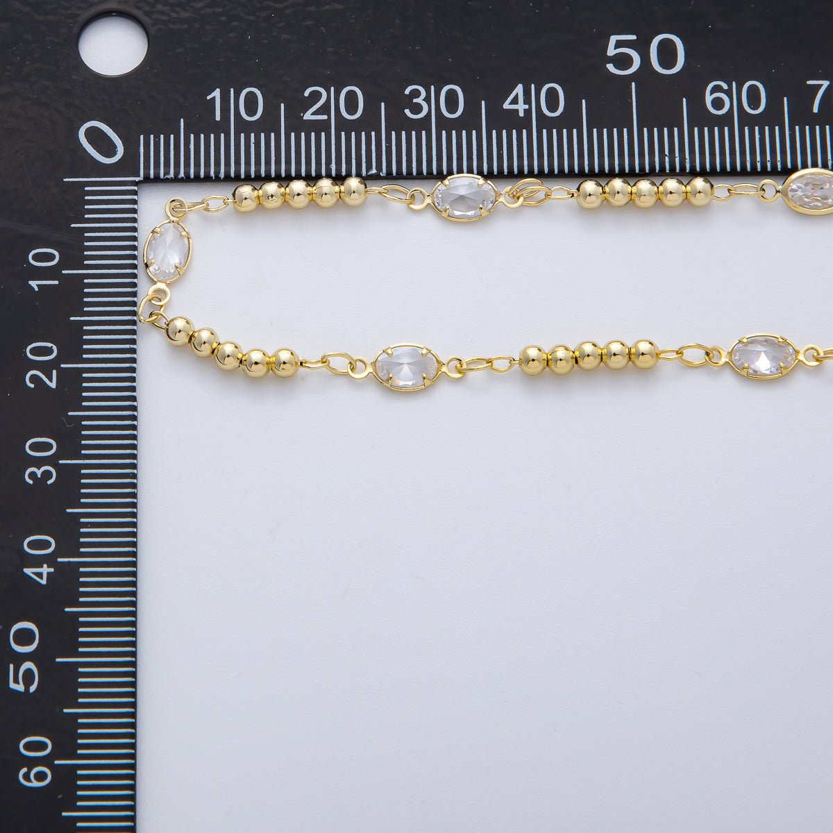 18K Gold Filled 3mm Clear Oval CZ Bezel Bead Unfinished Chain by Yard in Gold & Silver | Roll-01776 Roll-01896