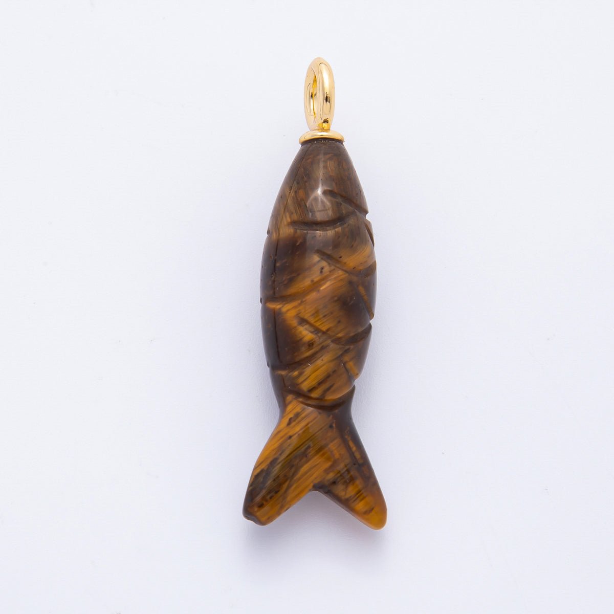18K Gold Filled 48mm Quartz, Agate, & Tiger Eye Gemstone Sardine Fish Charm | C919 C923 C932 E008