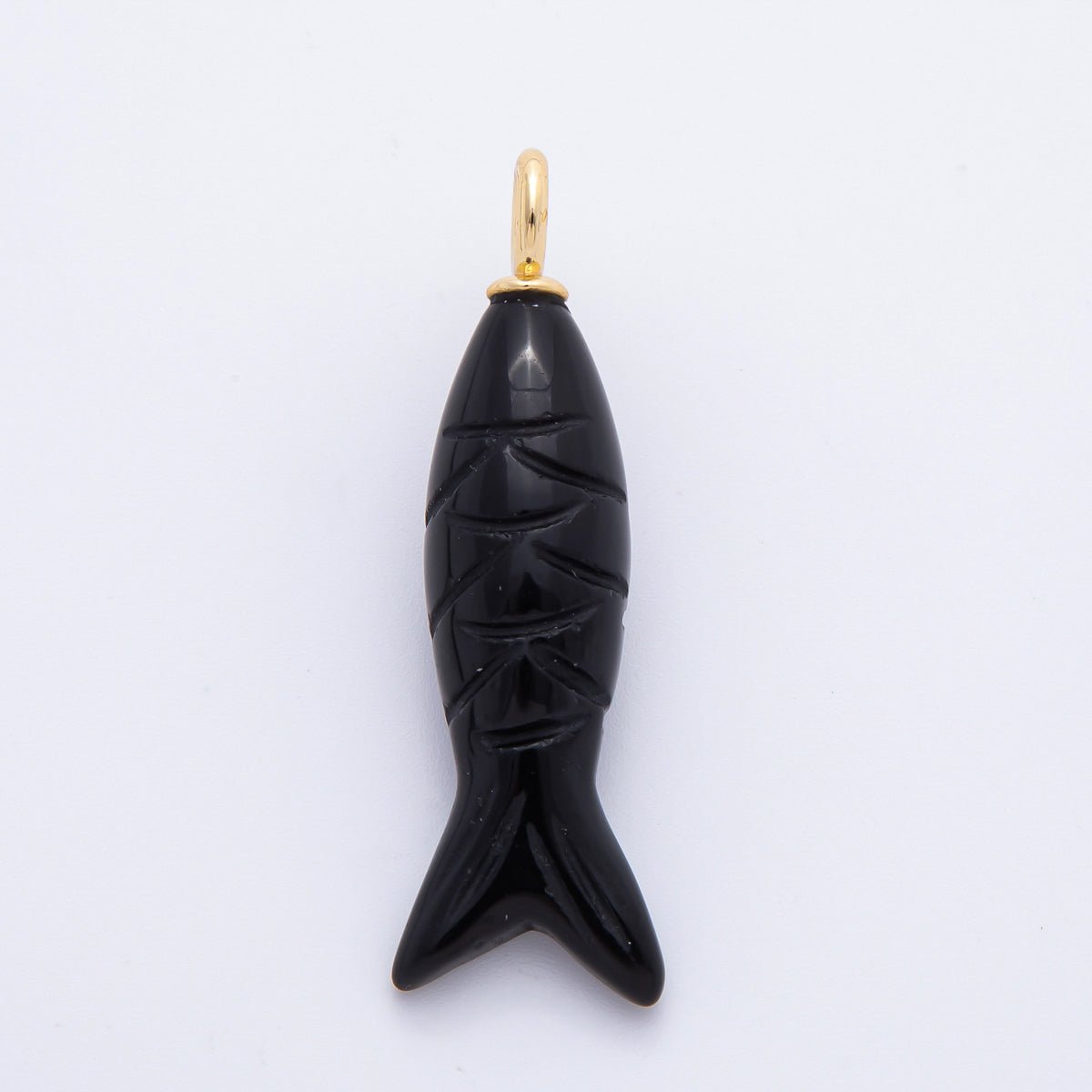 18K Gold Filled 48mm Quartz, Agate, & Tiger Eye Gemstone Sardine Fish Charm | C919 C923 C932 E008