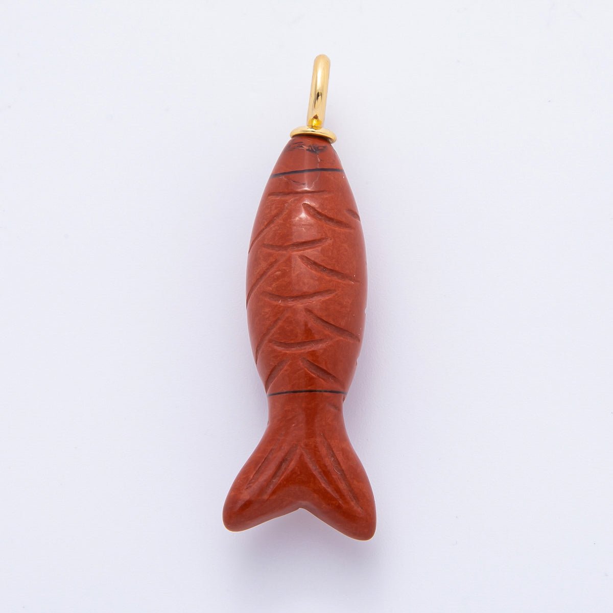 18K Gold Filled 48mm Quartz, Agate, & Tiger Eye Gemstone Sardine Fish Charm | C919 C923 C932 E008