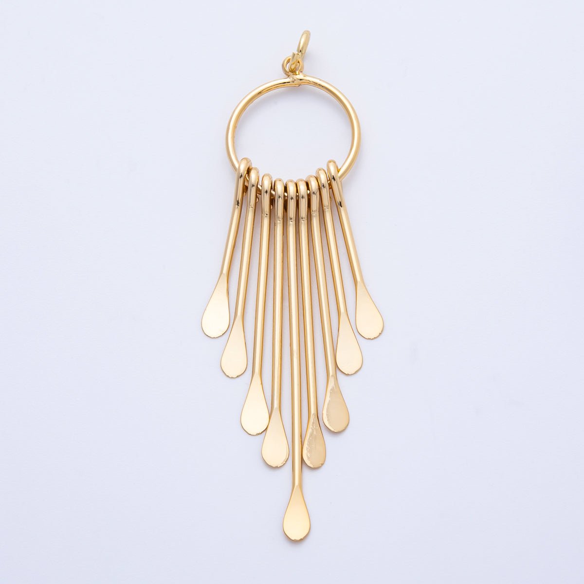 18K Gold Filled 56mm Geometric Teardrop Tassel Open Round Charm | Charms-00326