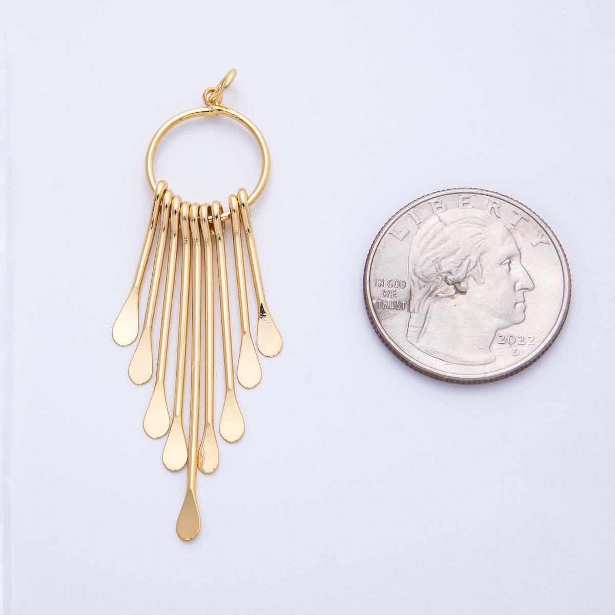 18K Gold Filled 56mm Geometric Teardrop Tassel Open Round Charm | Charms-00326