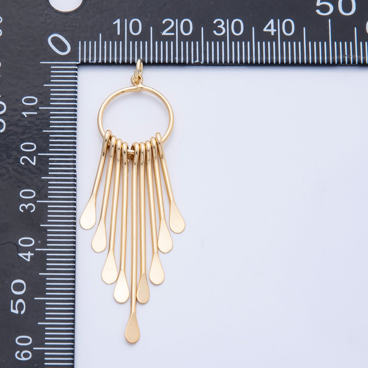 18K Gold Filled 56mm Geometric Teardrop Tassel Open Round Charm | Charms-00326