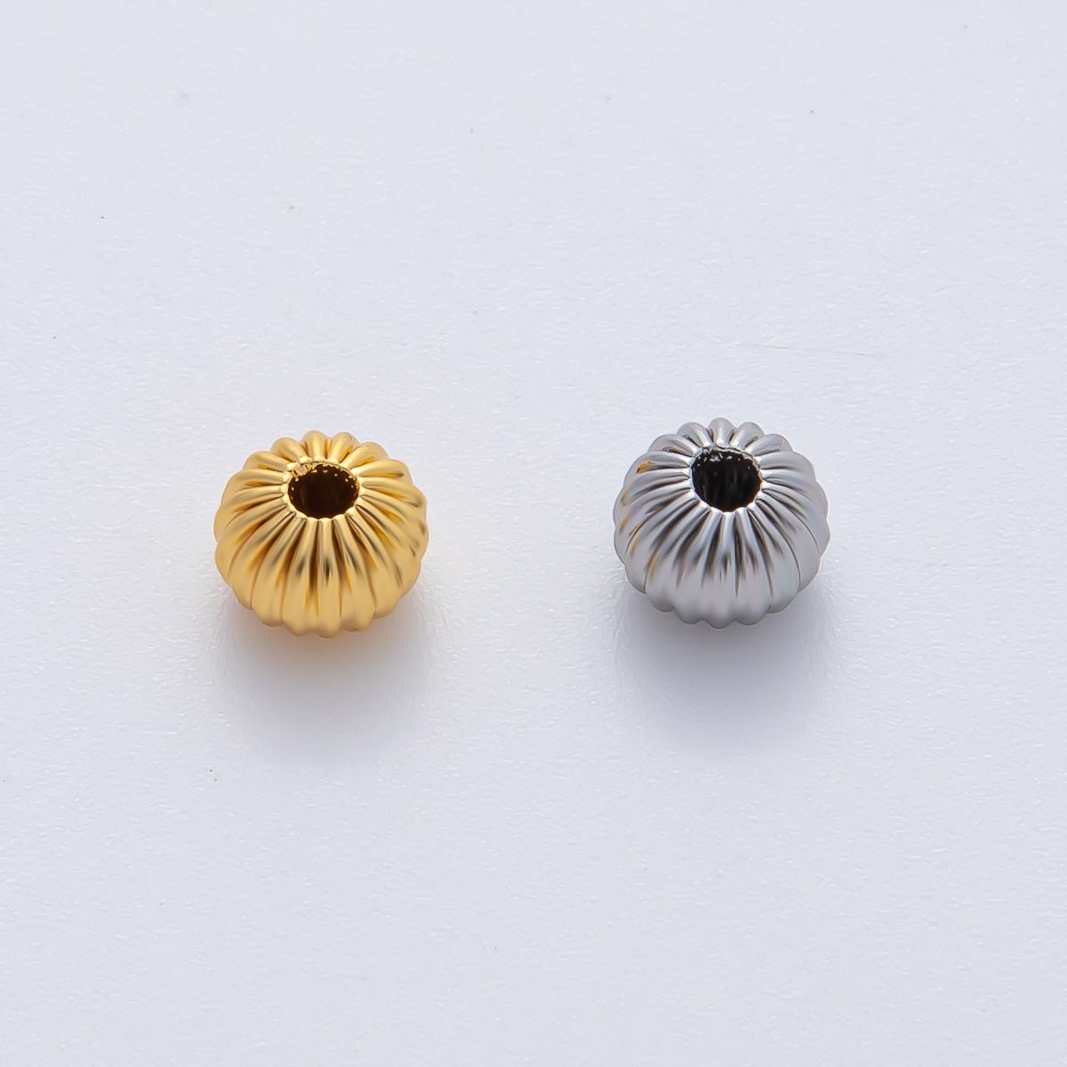 18K Gold Filled 6mm Round Flute Corrugated Spacer Bead Set by 10 in Gold & Silver | B355