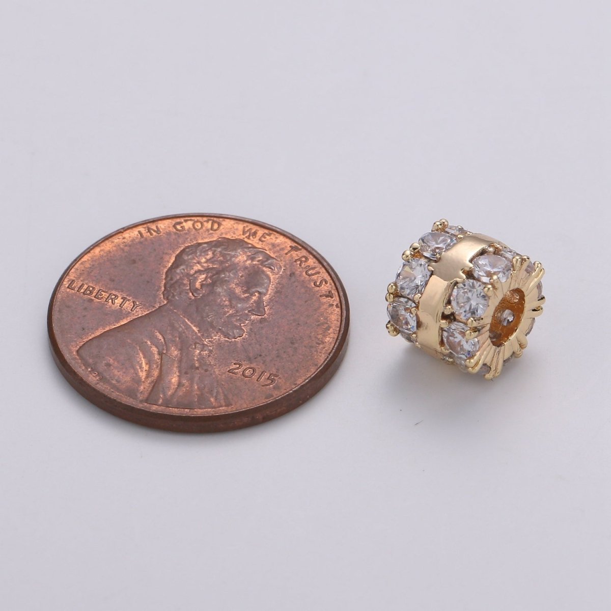 18k Gold Filled Beads CZ Micro Pave Tube Large Hole Spacer Beads, Cubic Zirconia Spacer Beads, Gold Round Bead Spacer for Bracelet Making